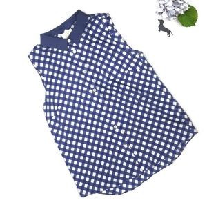 Kate Spade blue checkered sleeveless button-up